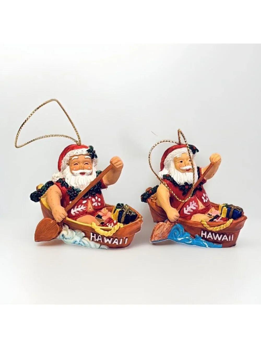 Island Heritage Hawaii Ornaments Lot of 6 Santa Surfing Canoeing Fishing Shaka